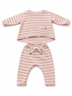 Striped Blush Kids Matching Set - Soft Knit Top & Drawstring Pants